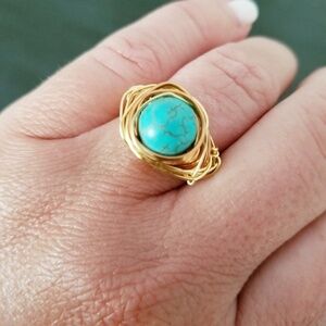 Gold Turquoise Wire Wrapped Ring